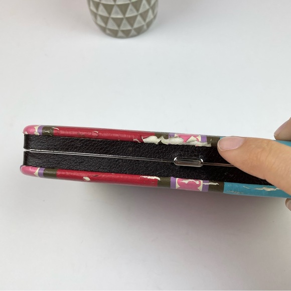 Spartina Daufuskie Island Natural Linen Genuine Leather Geometric Pink Wallet - Picture 3 of 8